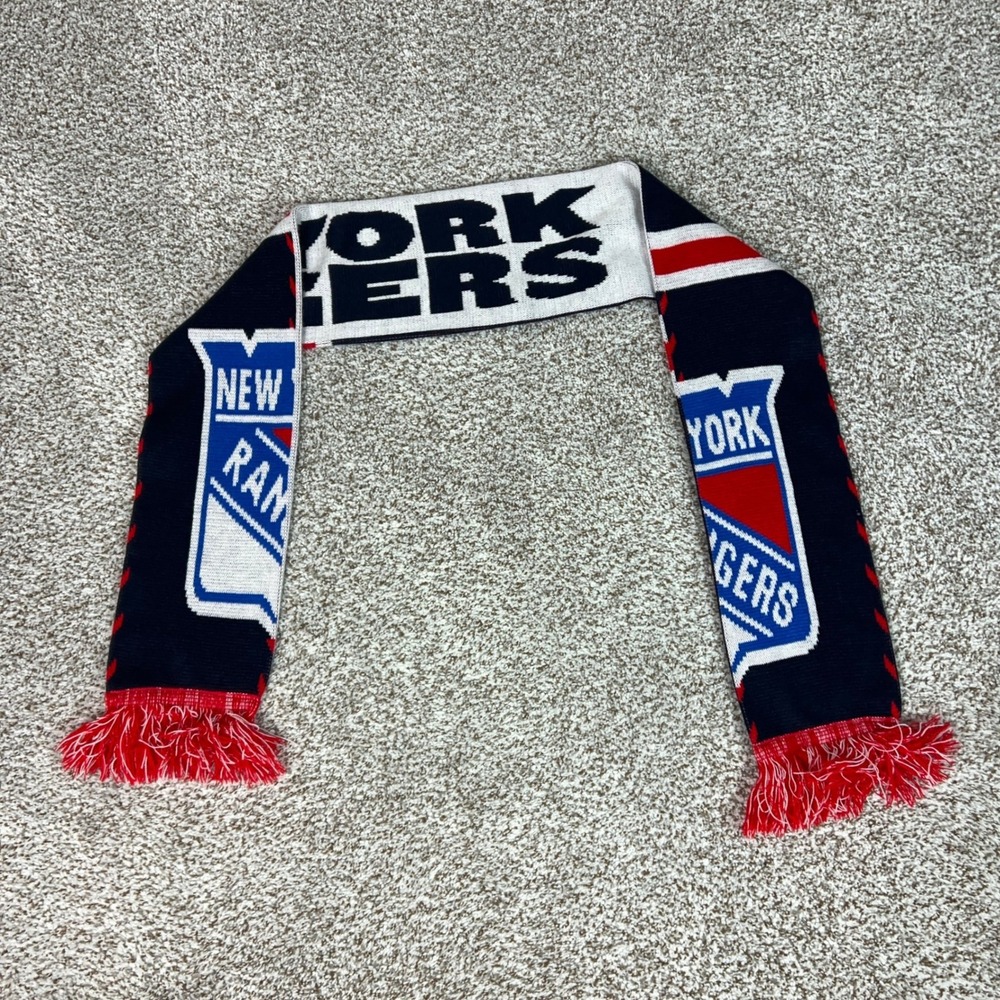 New York Rangers Scarf Mens One Size Blue Red White Knit NHL Hockey Fan Gear